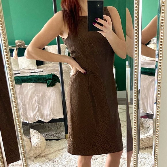 Vintage 90s Alberto Makali brown designer midi sheath dress | Size Small/Med - Picture 2 of 13